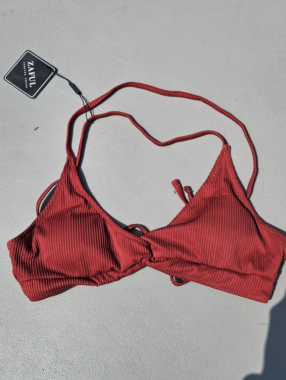 Zaful Ribbed Bikini Top — Rust Red